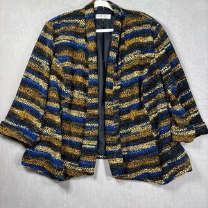 Kasper Womens 24W Plus Open Front Blazer Multi Color Striped Textured Jacket